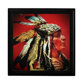 Native American Chief Wooden Jewelry Keepsake Box