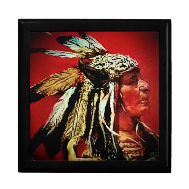 Native American Chief Wooden Jewelry Keepsake Box (Front)