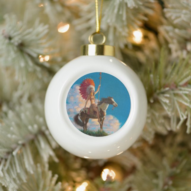 Native American: Chieftess, American Indian  Ceramic Ball Christmas Ornament (Tree)