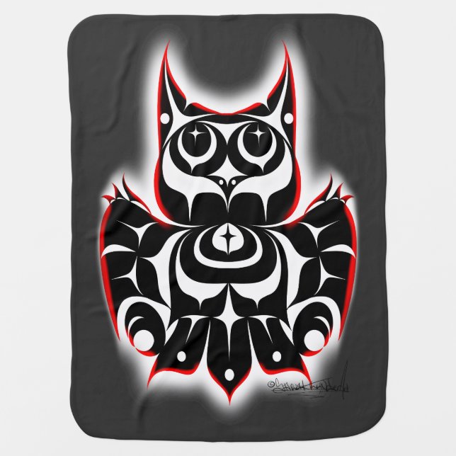 Native American Coast Salish Style Horned Owl  Baby Blanket (Front)