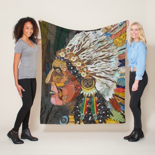 Native American Colorful Headdress Chief Fleece Blanket