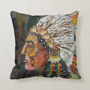 Native American Colorful Headdress Chief Throw Pillow