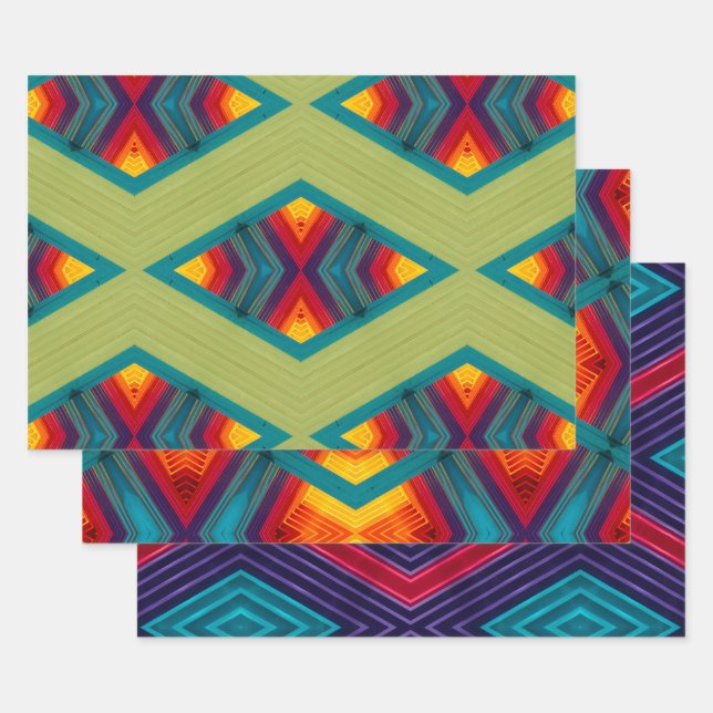 Native American Colorful Repeating Pattern   Wrapping Paper Sheets (Set)