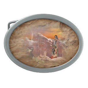 Native American Couple Design Belt Buckle