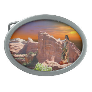 Native American Couple Design Belt Buckle