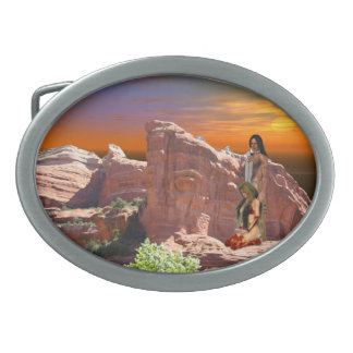 Native American Couple Design Belt Buckle