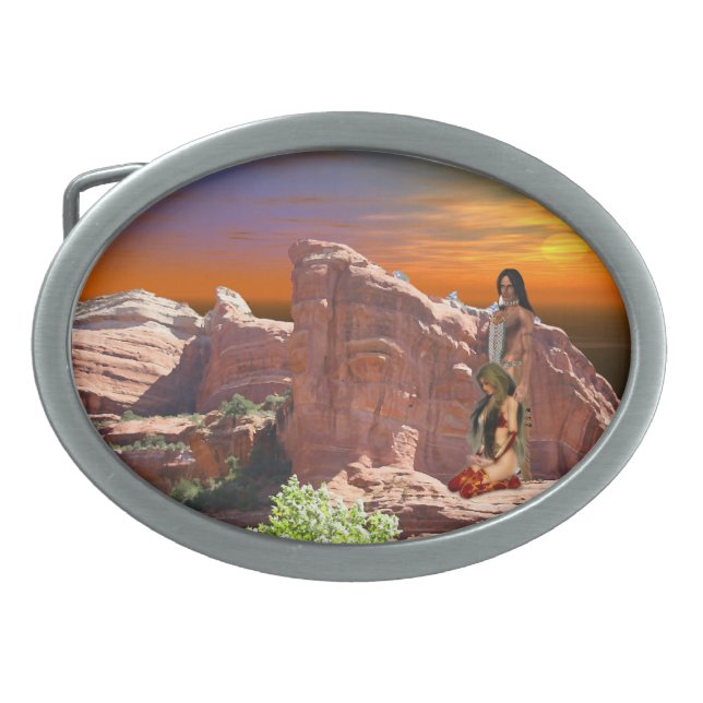 Native American Couple Design Belt Buckle (Front)