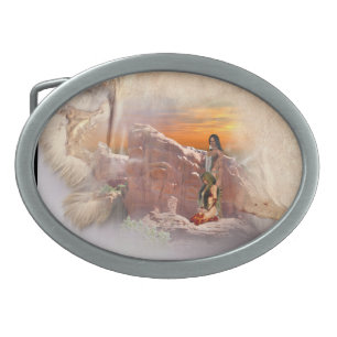 Native American Couple Design Belt Buckle
