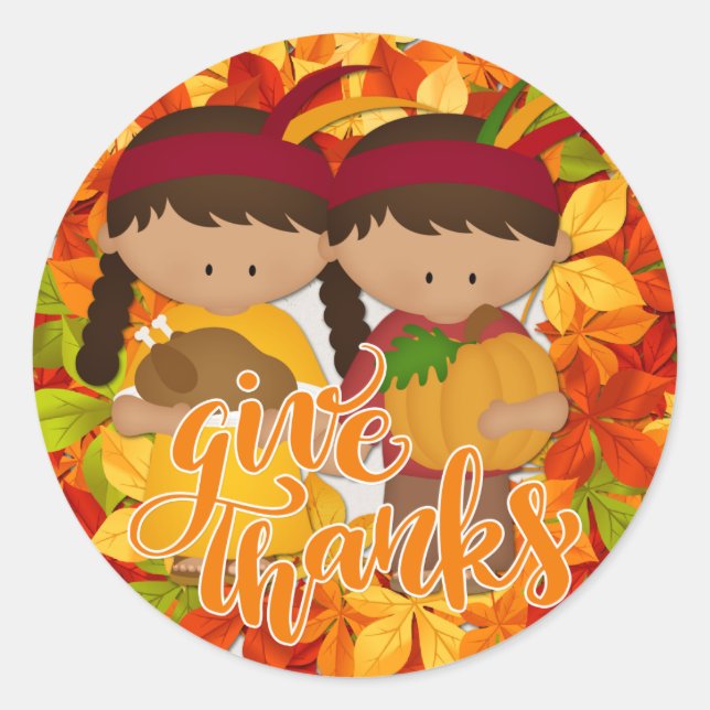 Native American Couple - Give Thanks Classic Round Sticker (Front)