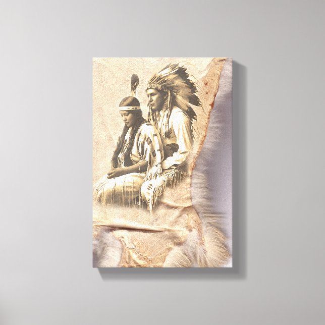 Native American Couple  Wrapped Canvas Print (Front)