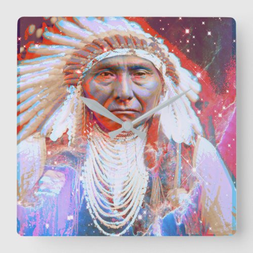 Native American  Crazy Horse Square Wall Clock