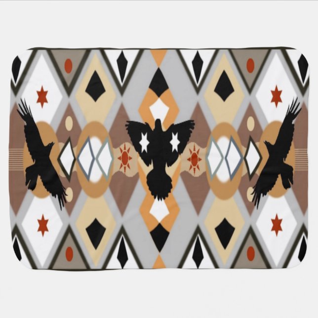 Native American Crow Baby Blanket (Horizontal)