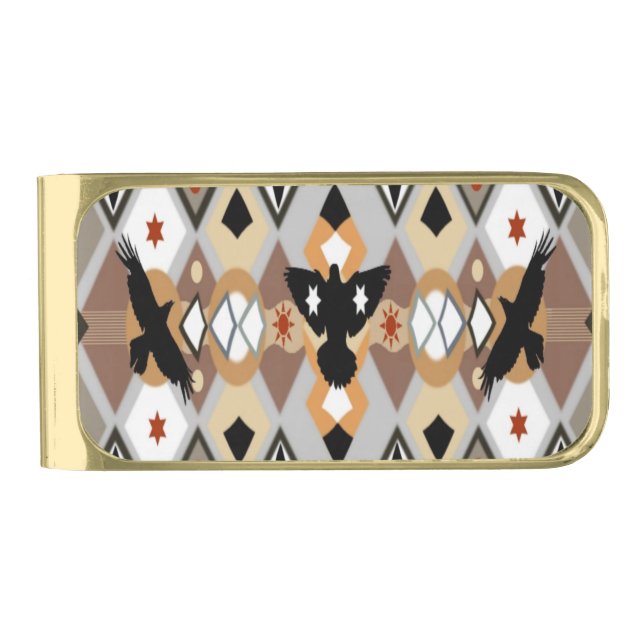 Native American Crow Gold Finish Money Clip (Front)