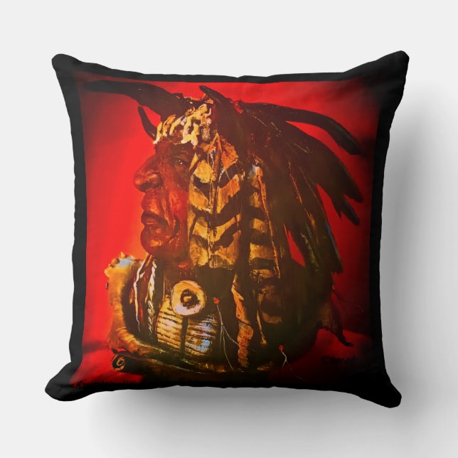 Native American "Crow medicine man" Throw Pillow (Front)
