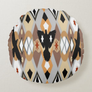 Native American Crow Round Pillow