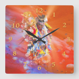 Native American DANCING WITH WOLVES Square Wall Clock