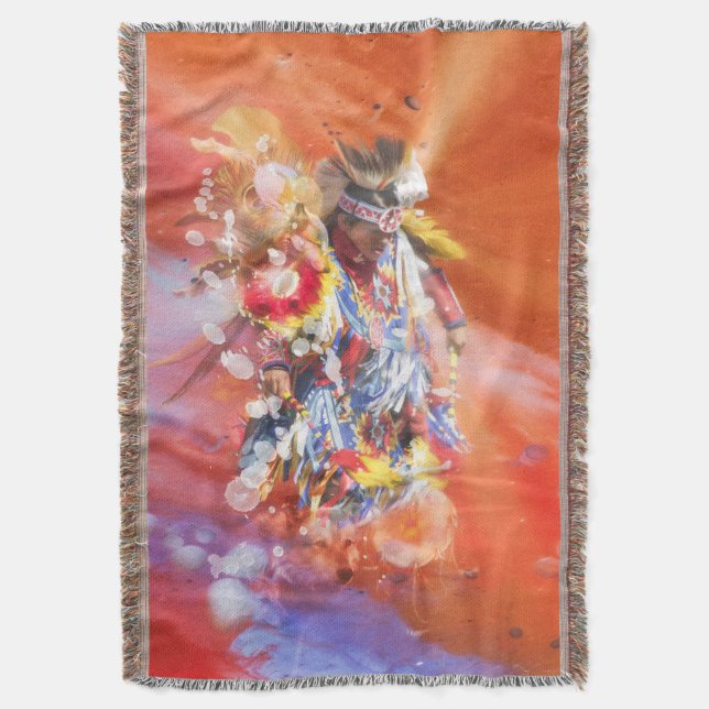 Native American DANCING  WOLVES Throw Blanket (Front Vertical)