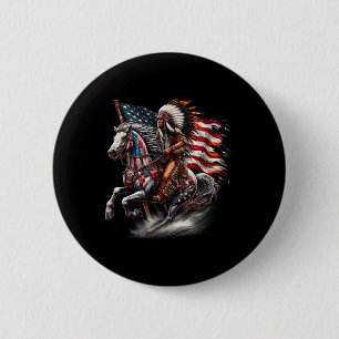 Native American Day Flag Indian Riding Horse 4th O Button