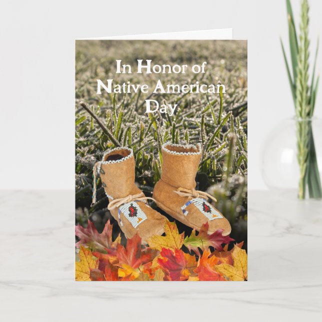 Native American Day Infant Moccasins Fall Leaves Card (Front)