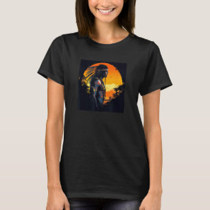 Native American Day Warrior Sunset Retro For Boys  T-Shirt
