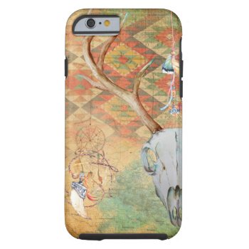 Native American Deer Skull Amulet Map Feathers Tough Iphone 6 Case by SterlingMoon at Zazzle