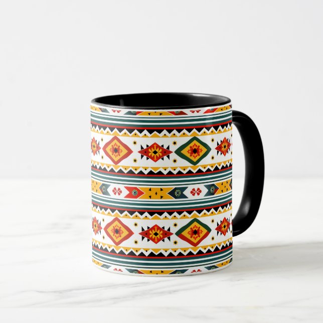 Native American Design - Green Rust Orange Yellow  Mug (Front Right)