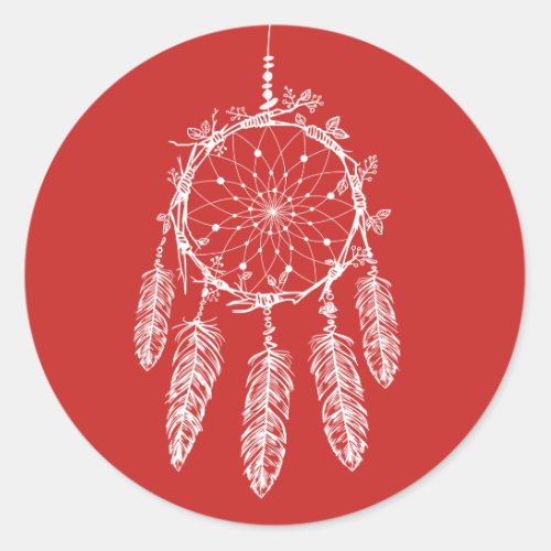 Native American Dream Catcher Red Tribal Classic Round Sticker