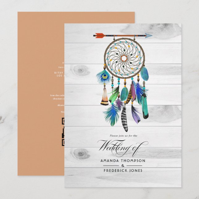 Native American Dreamcatcher Bohemian Wedding Invitation (Front/Back)