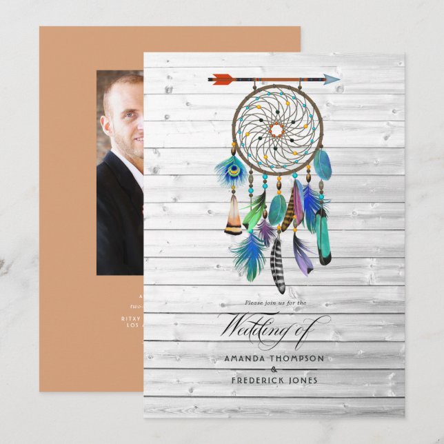 Native American Dreamcatcher Bohemian Wedding Invitation (Front/Back)