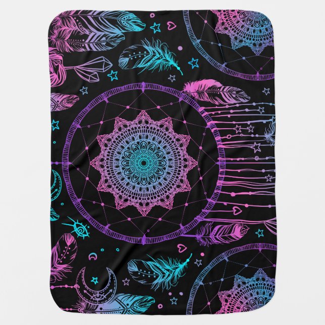 Native American Dreamcatcher Moon Pattern Baby Blanket (Front)