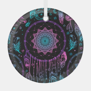 Native American Dreamcatcher Moon Pattern Glass Ornament