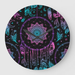 Native American Dreamcatcher Moon Pattern Large Clock