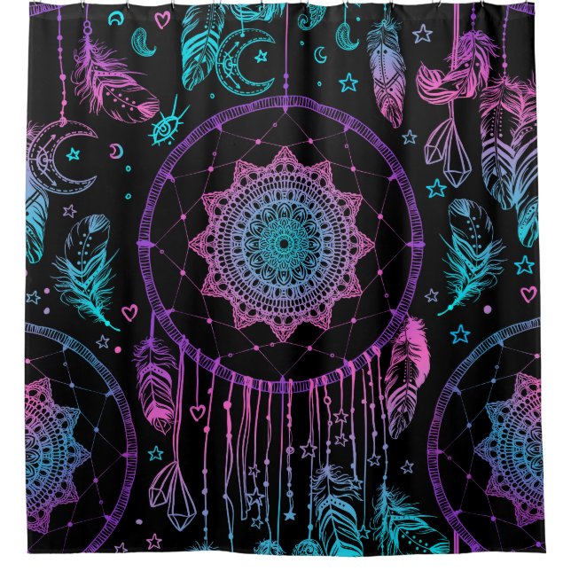 Native American Dreamcatcher Moon Pattern Shower Curtain (Front)