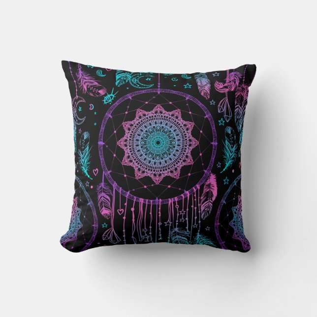Native American Dreamcatcher Moon Pattern Throw Pillow (Front)