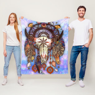 Native American Dreamcatcher Tribal Buffalo Skull Fleece Blanket