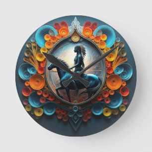 "Native American Dreamscape" Round Clock