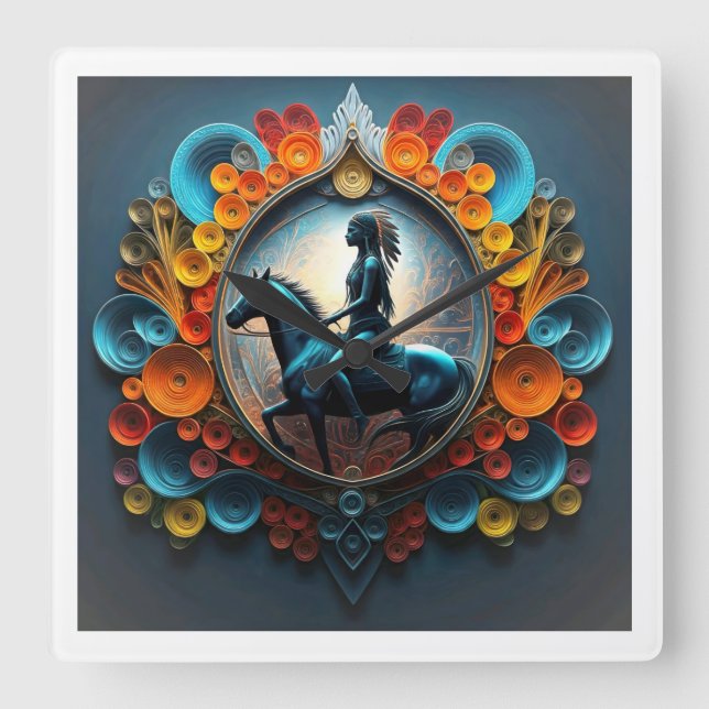 "Native American Dreamscape" Square Wall Clock (Front)