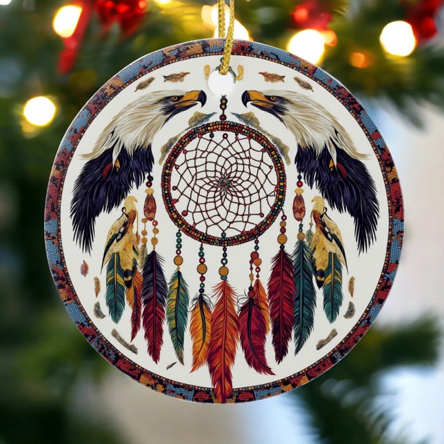 Native American Eagle Dream Catcher Feather Tribal Ceramic Ornament (Creator Uploaded)