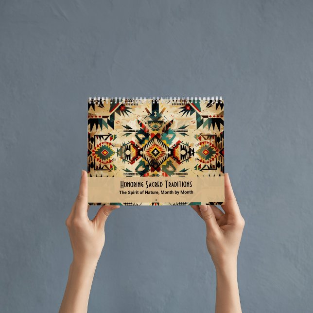 Native American Ethnic Art Tribe Pattern Vintage Calendar (native american indian calendars planners chief landscapes  feathers)