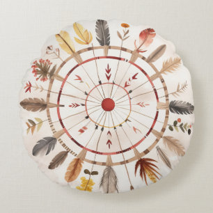 Native American Ethnic Art Tribe Pattern Vintage Round Pillow