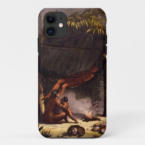 Native American Family under a Leaf Shelter colou iPhone 11 Case