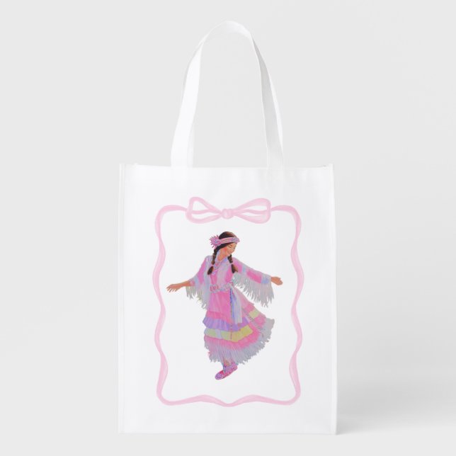 Native American Fancy Dance Happy Grocery Bag (Front)