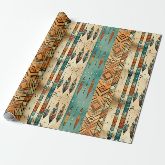 Native American Feather Art Wrapping Paper (Unrolled)