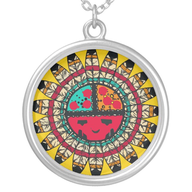 Native American Feather Face Silver Plated Necklace (Front)