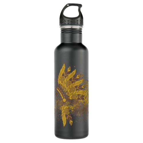 Native American Feather Headdress Indian Chief Tri Stainless Steel Water Bottle