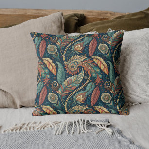 Native American Feather Swirl Terra Cotta Teal Throw Pillow