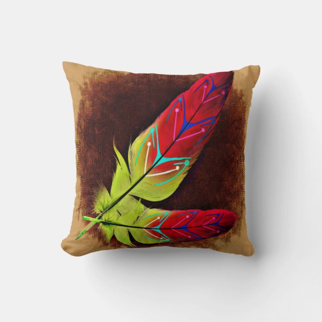 Native American Feathers Decorative Throw Pillow (Front)