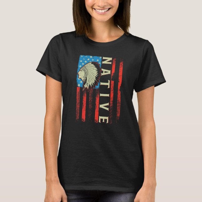 Native American Flag Chief Traditional US T-Shirt (Front)
