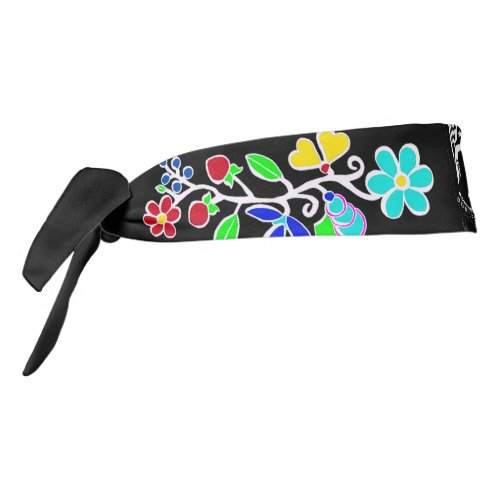 Native American Floral MMIW POW Anishinaabe Black Tie Headband
