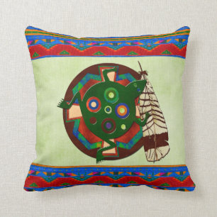 Native American Folk Art Frog Throw Pillow
